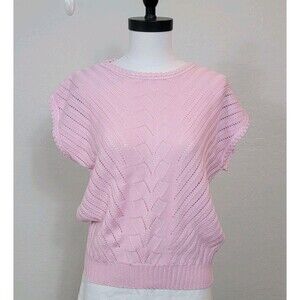 Vintage Cottage Fairy Core Pink Sweater Women's M/L Eyelet Detail Acrylic